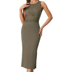 Women Cocktail Party Sleeveless Tie Waist Thin Casual Ruched Sheath Maxi Dress